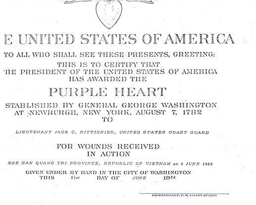 photocopy of rittichier's purple heart jacket